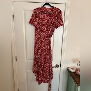 Amazon brand red floral wrap dress